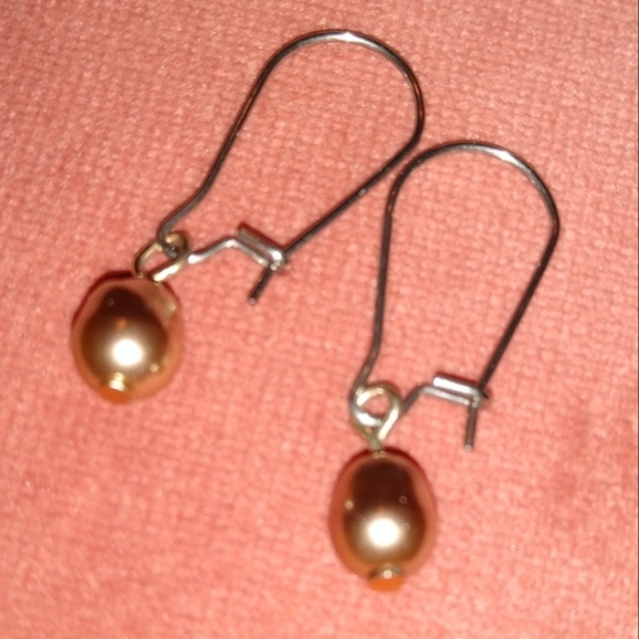 Champagne Baroque Pearl Handmade Earrings Stainless Steel Small Charm Pearls - Picture 2 of 5